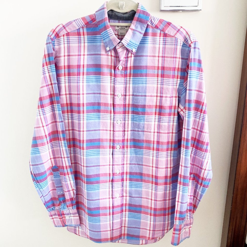 J.Crew Men's Collared Shirt - Red & Blue Plaid